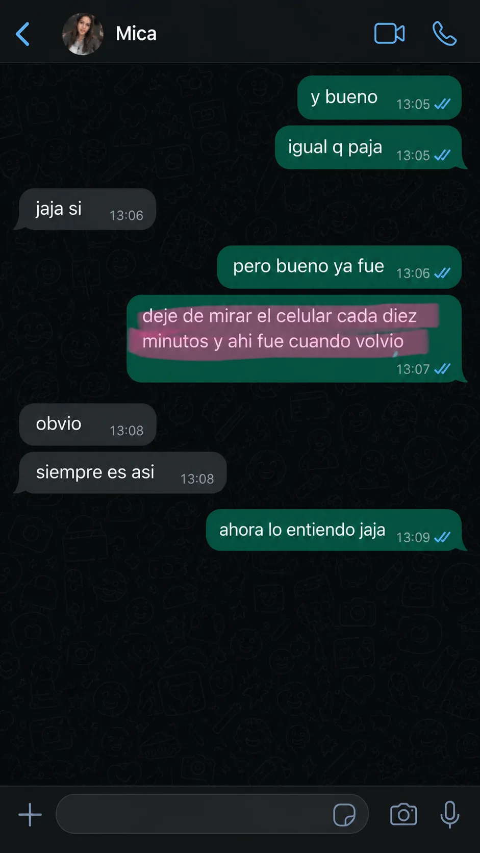 dejé de mirar el celular cada diez minutos y ahí fue cuando volvió